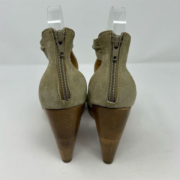 Coclico Women's Green T-Strap Peep Toe Pumps Size 39 Wood Platform Back Zipper - Picture 7 of 12